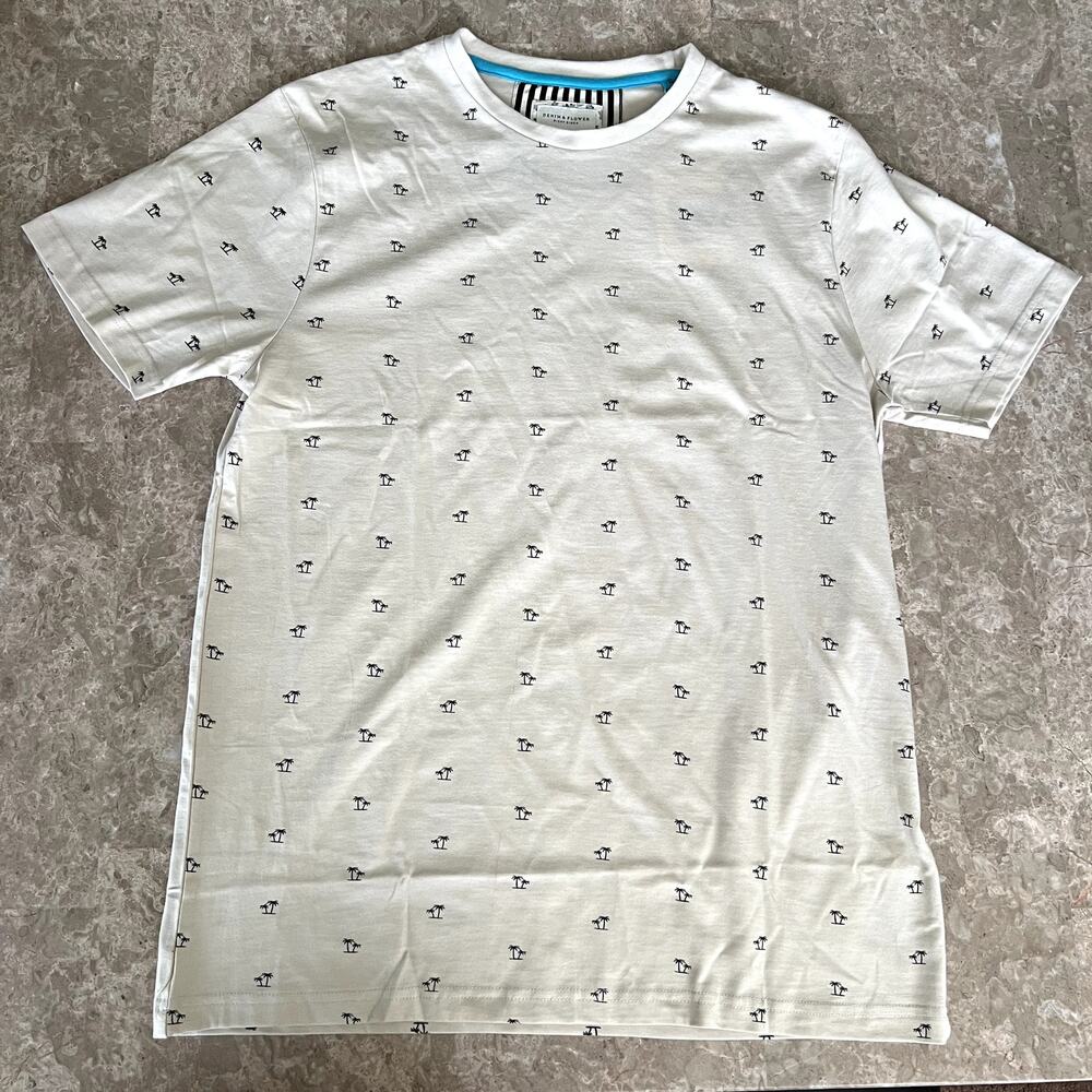 Denim & Flower Beige Palm Tree Pattern T-shirt Large